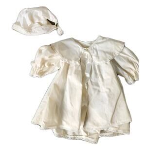 Vtg Baby Christening Dress & Bonnet Baptism Lace Trim Puritan Collar Handmade